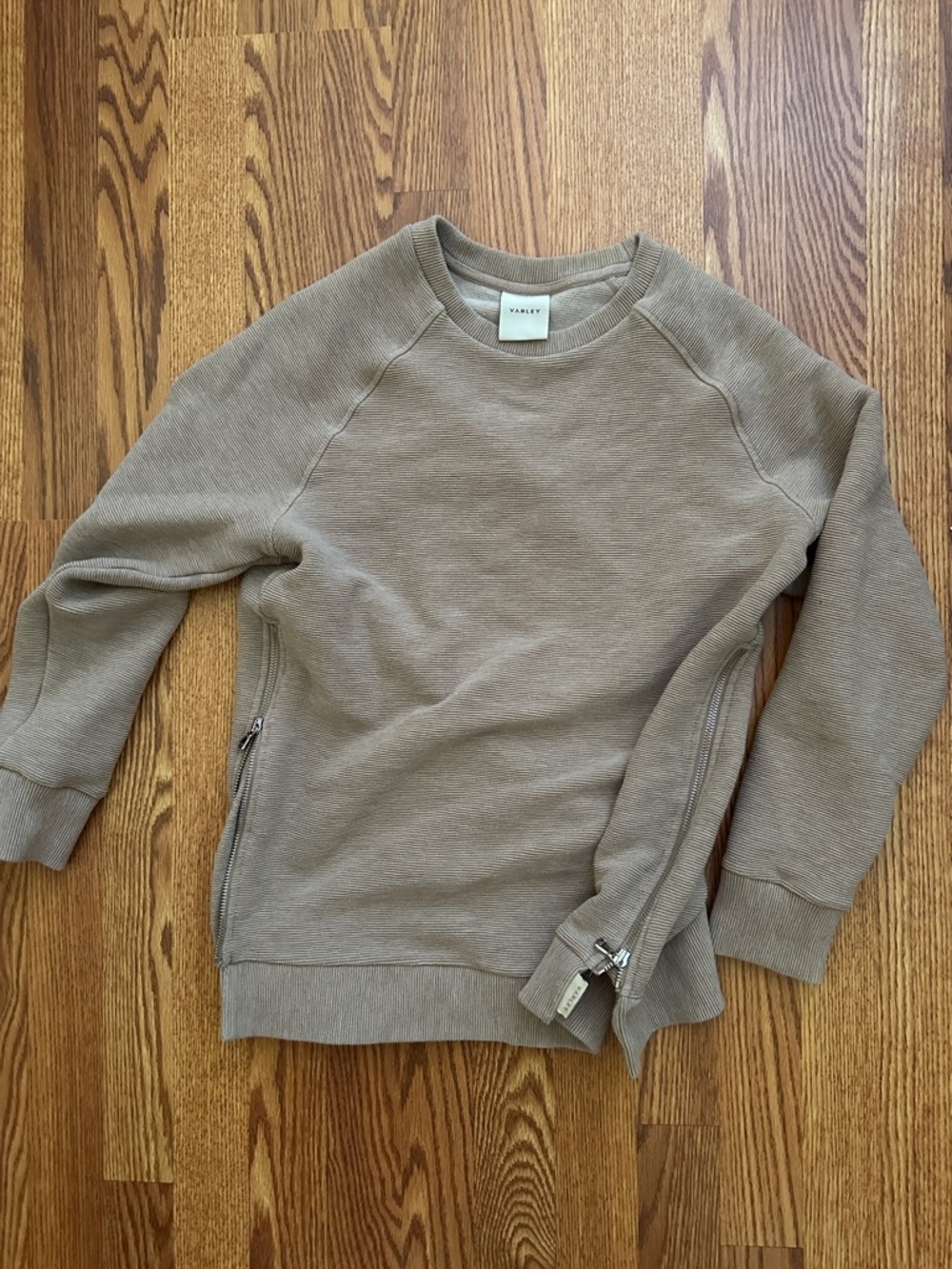 Varley women’s Taupe Crewneck Pullover with Side Zips